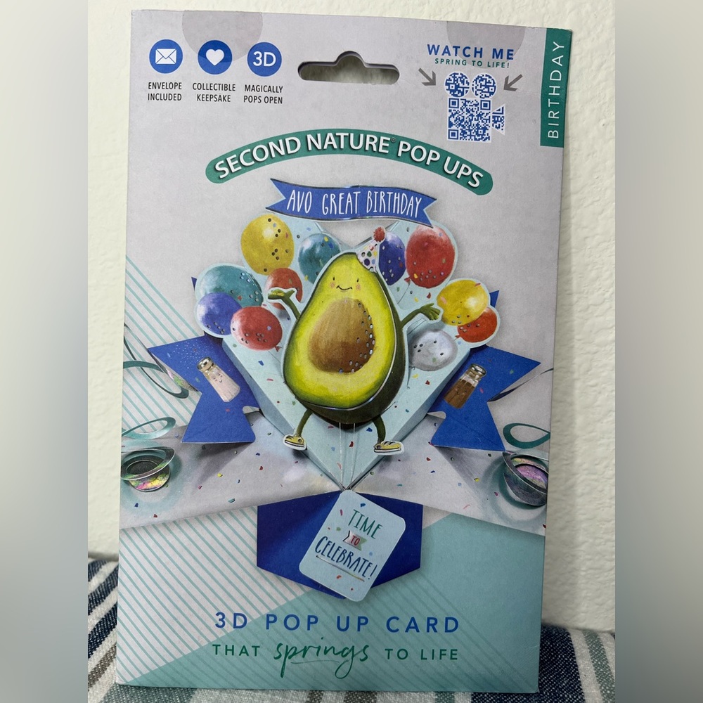 3D Pop Up Greeting Card by Second Nature - “Avo Great Birthday” Avocado NEW